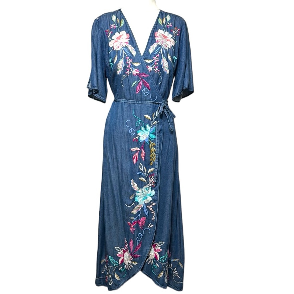 Johnny Was Nico Embroidered Wrap Dress Size Large